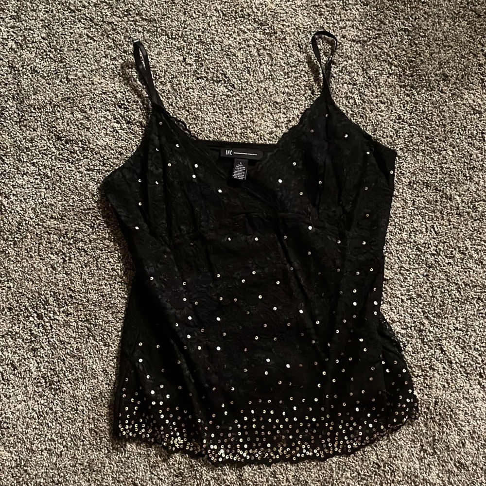 INC International Concepts black lace w/gold sequins camisole. Never worn.
